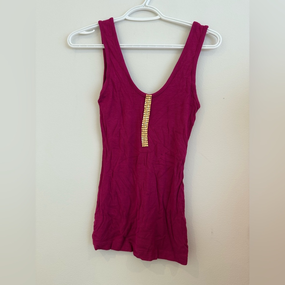 Bebe Fuchsia Tank Top with Gold Detail